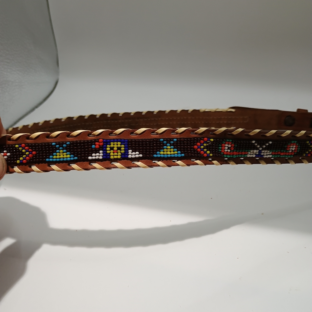 Southwest Style Embroidered Brown Leather Belt - Picture 5 of 7